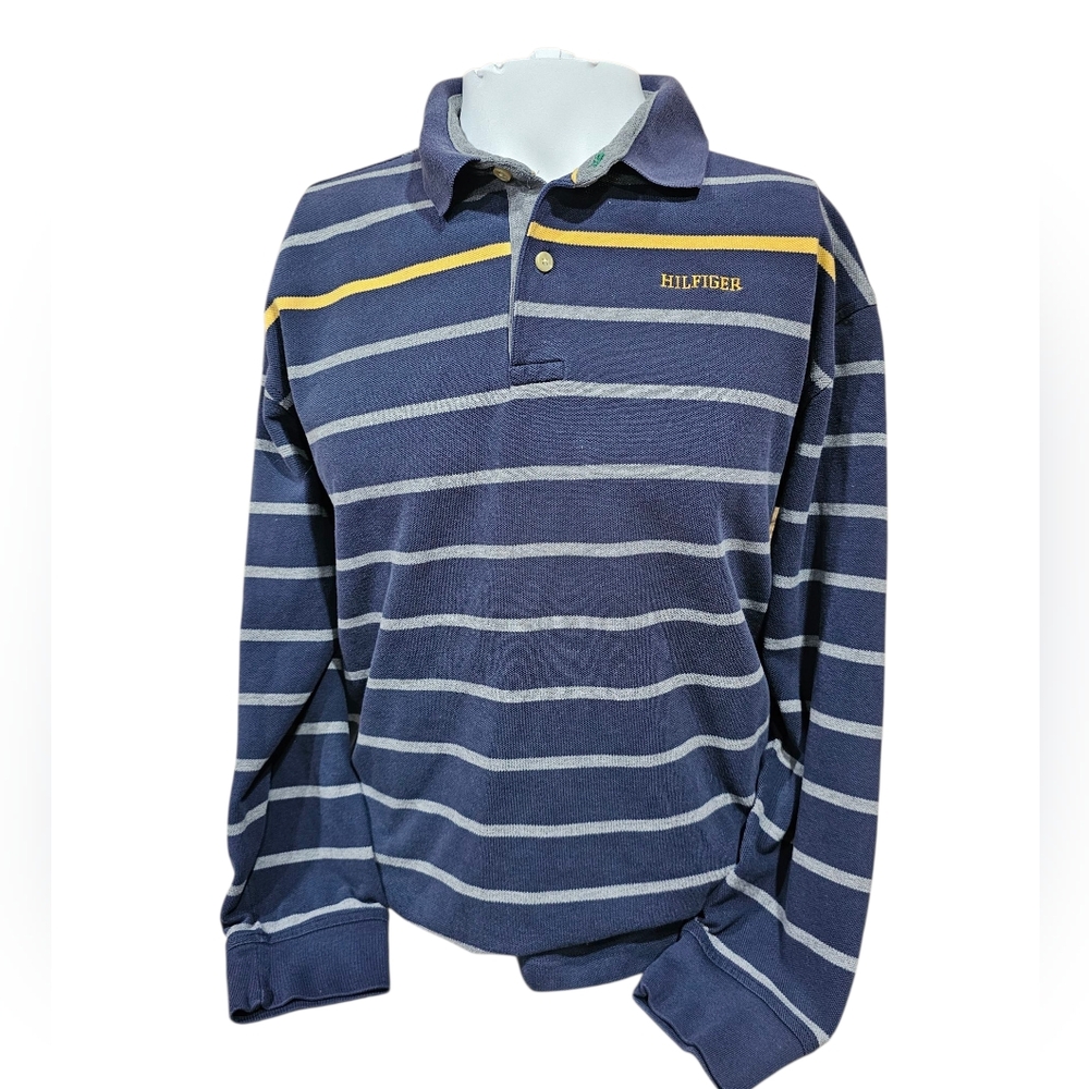 Vintage 90's Tommy Hilfiger Striped Rugby Polo Shirt‎ Size Extra Large